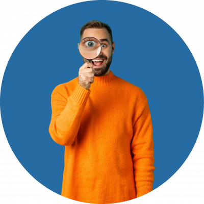 circulo hombre con lupa azul circulo hombre con lupa azul